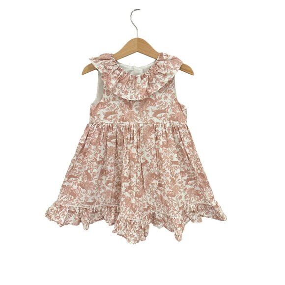 Haute Hippie Kids Girls 4T Ruffle Collar Sleeveless Pink Toile Dress 100% Cotton - Picture 1 of 8